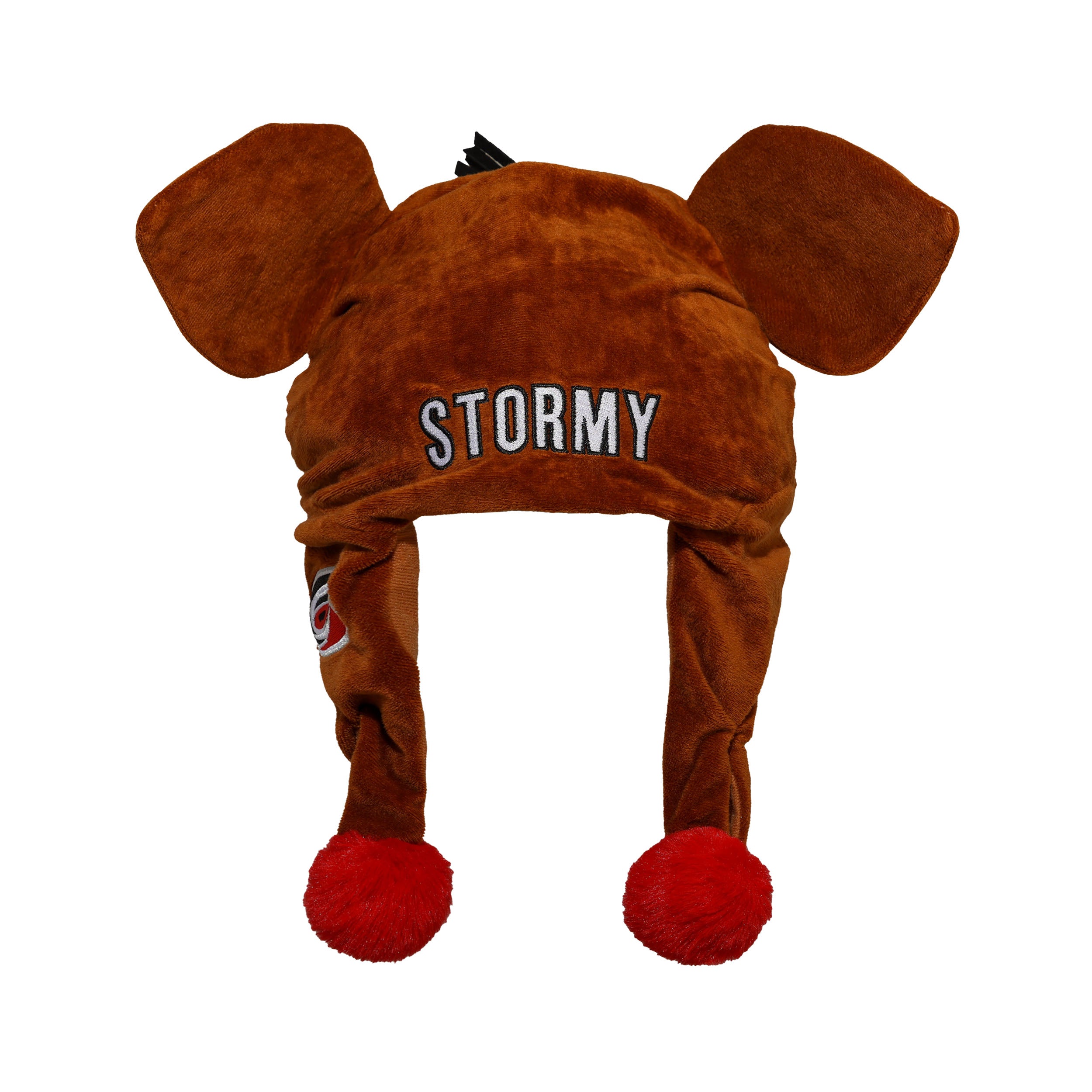 Back: Stormy head with ears, "STORMY" in white on back