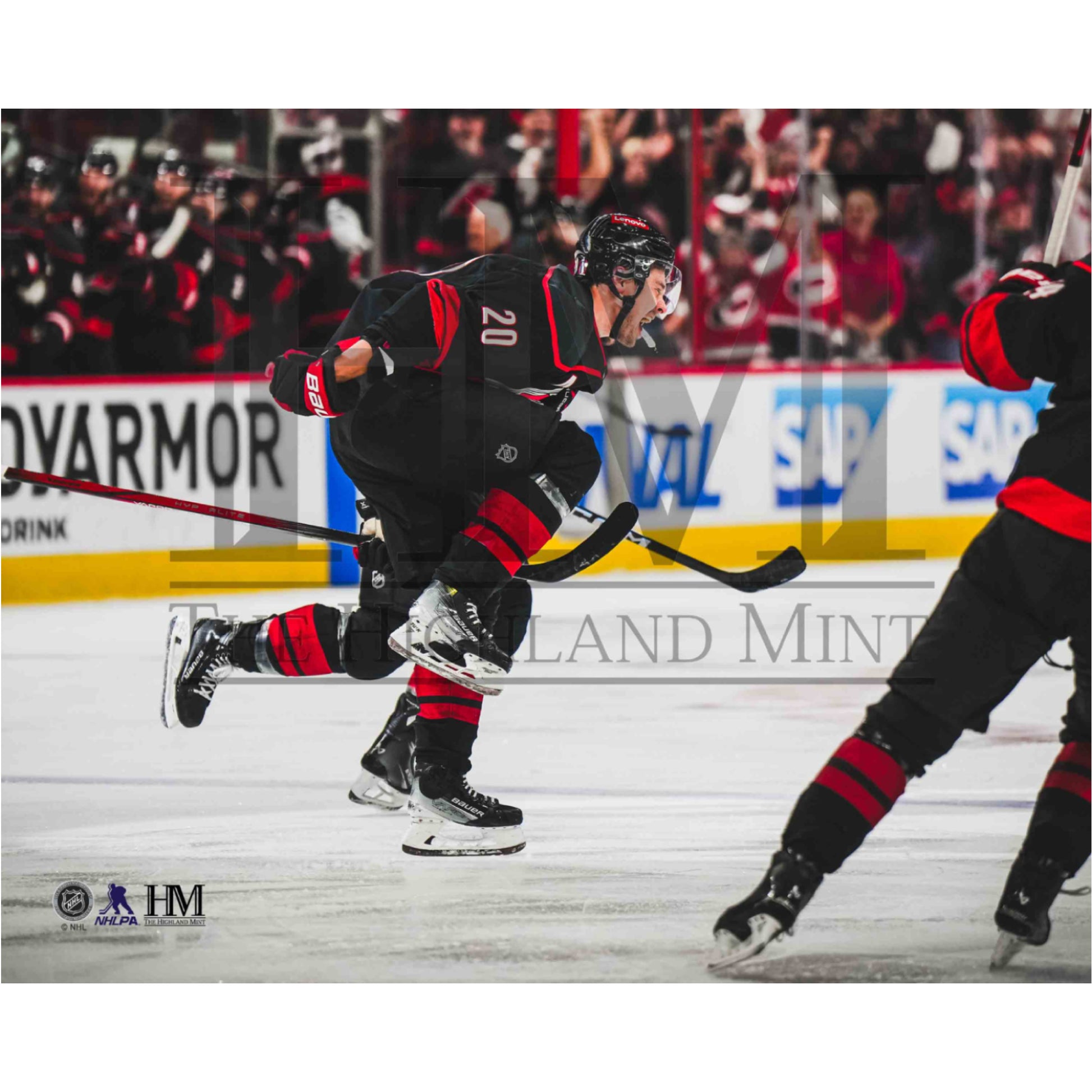 Photo of Sebastian Aho celebrating a goal in the 2025 Stanley Cup Playoffs