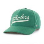 Front: Green corduroy hat, "Whalers" in script in white, 47 logo on left side