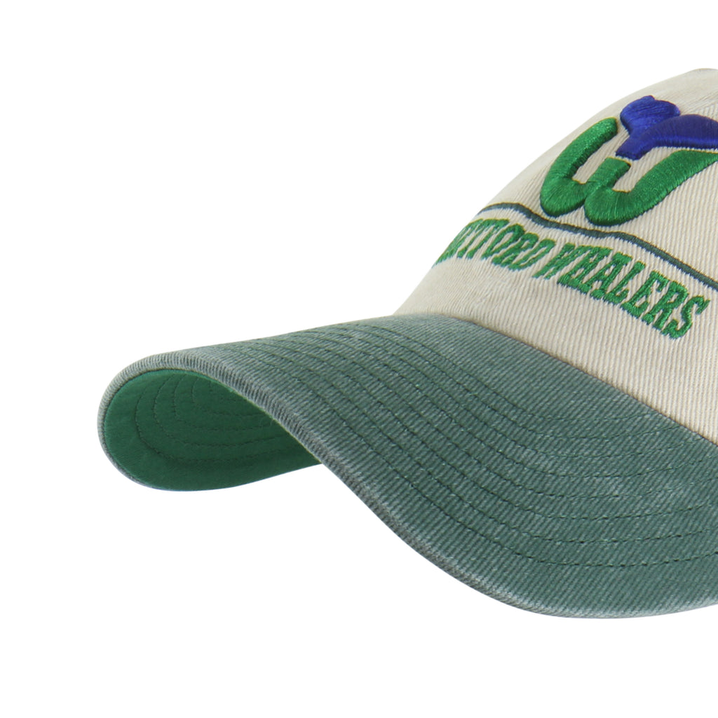 Close up of the olive green brim, green underbill