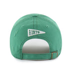 Back: Green adjustable strap with metal clasp, white pennant patch- says "EST 1979"