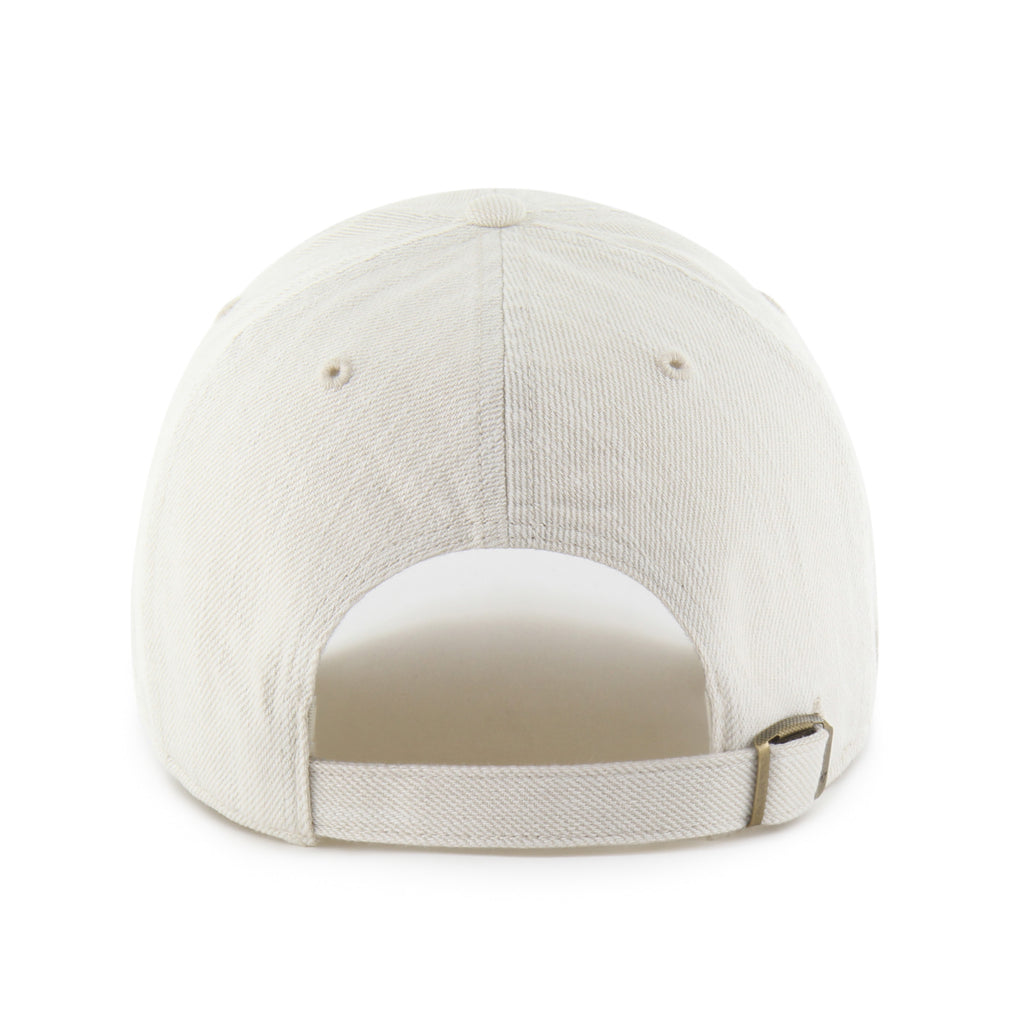 Back: Off-white adjustable strap with metal clasp