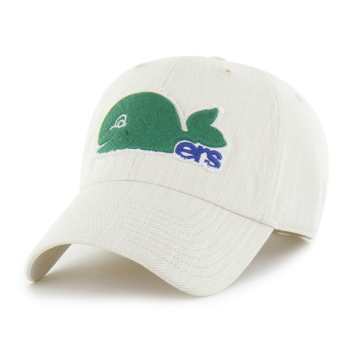 Front: Off-white twill hat, Whalers Pucky logo on front