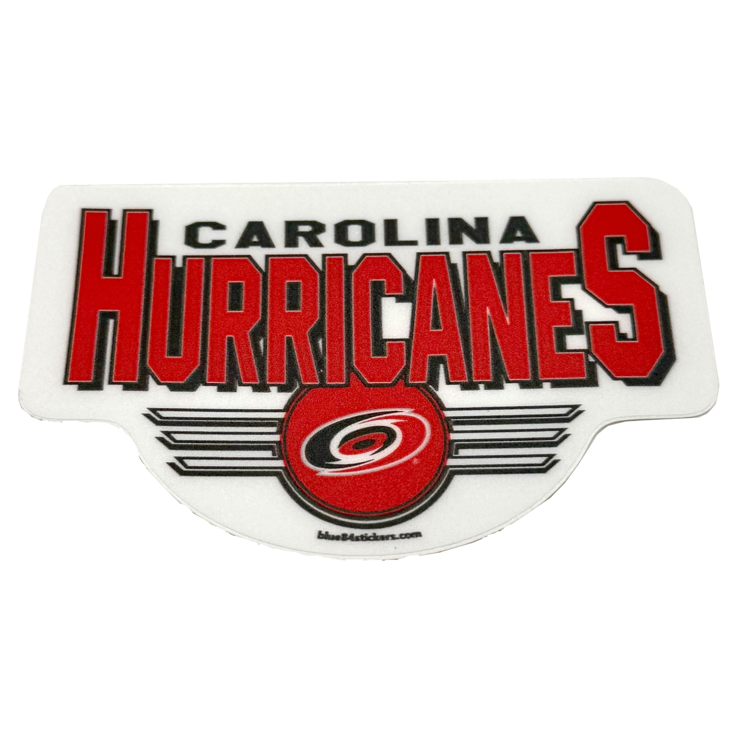 Sticker with Primary logo in red circle with wings, "CAROLINA HURRICANES" in black/red
