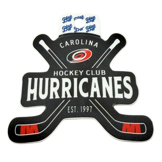 Black sticker, cross hockey sticks, "Carolina Hurricanes Hockey Club Est. 1997" in white