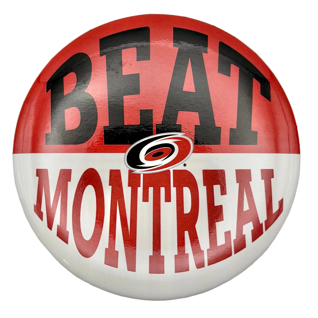 Red/white button; "BEAT" in black, "MONTREAL" in red, Primary logo between words