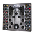 Angled view of the Mini Puck Plaque, featuring all 32 team pucks in a bracket-style layout