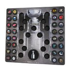 Angled view of the Mini Puck Plaque, featuring all 32 team pucks in a bracket-style layout