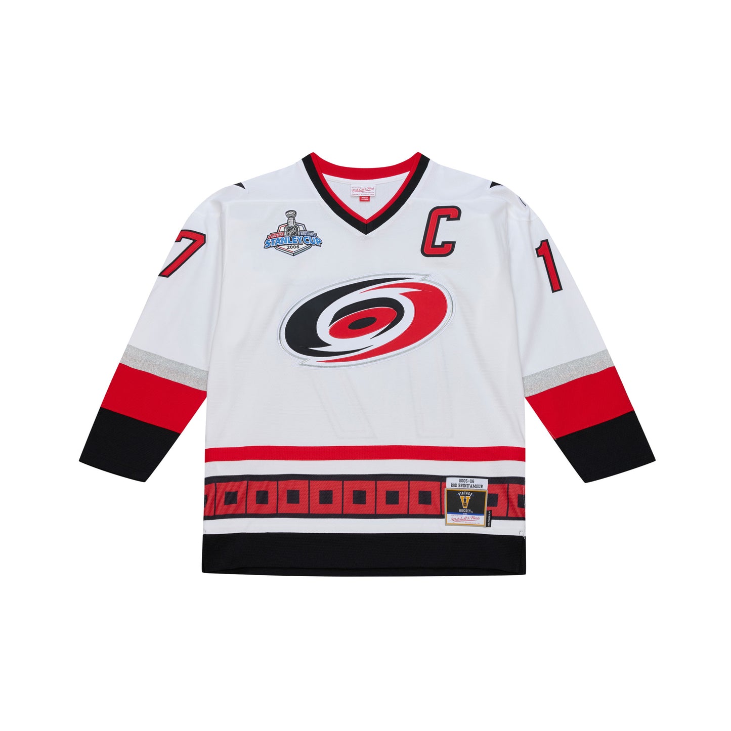 Front: 05-06 White Hurricanes jersey, 'C' Captaincy on left chest, 2006 Stanley Cup Patch on right chest