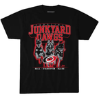 Black tee, "JUNKYARD DAWGS" in red with 3 dogs wearing Hall/Stankoven/Blake jersey numbers as dog tags