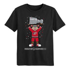 Black tee, art of Stormy raising the Stanley Cup, 'Stanley Cup Champions' wordmark beneath Stormy