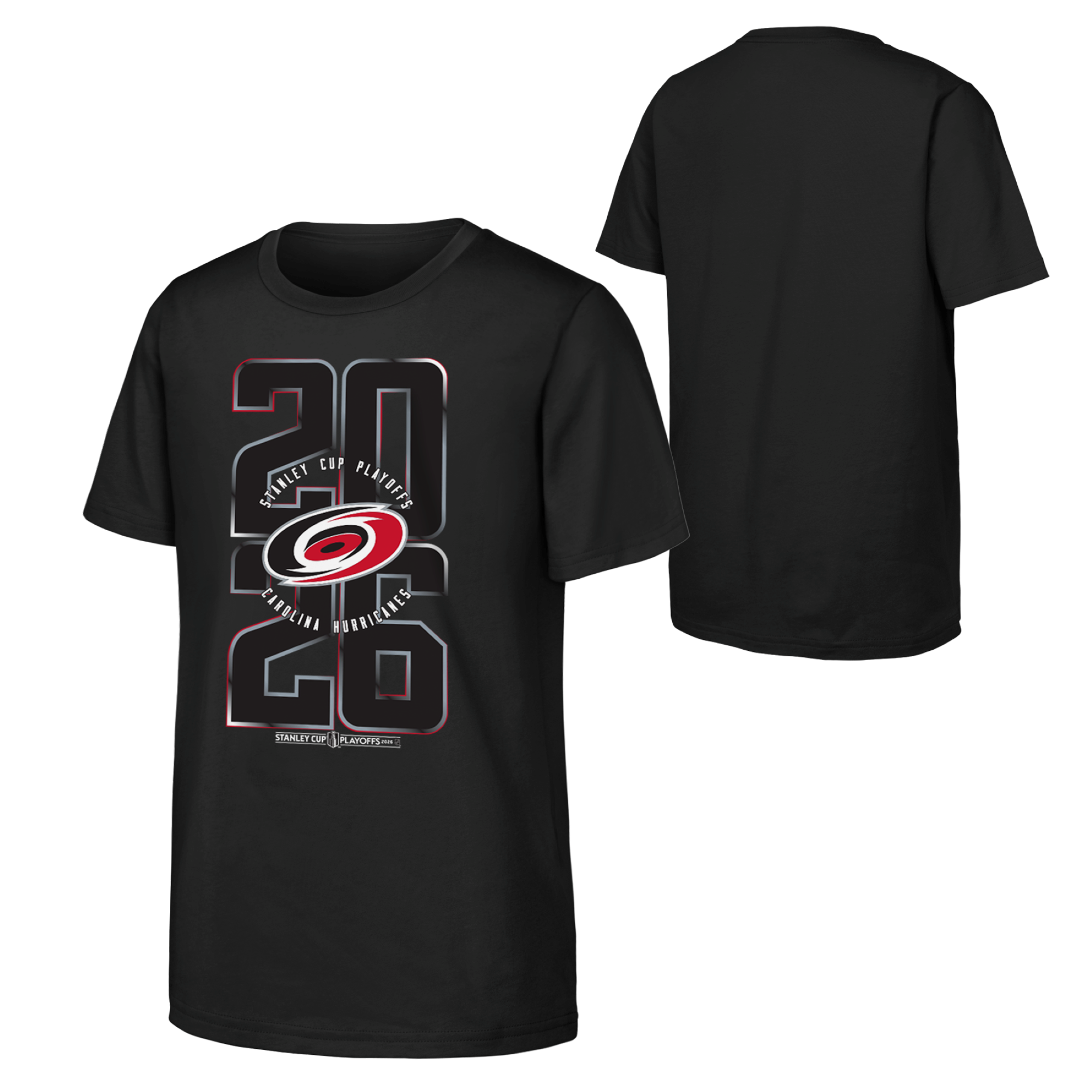Front/Back: Black tee, '2026' in large text with Primary logo, Stanley Cup Playoffs wordmark