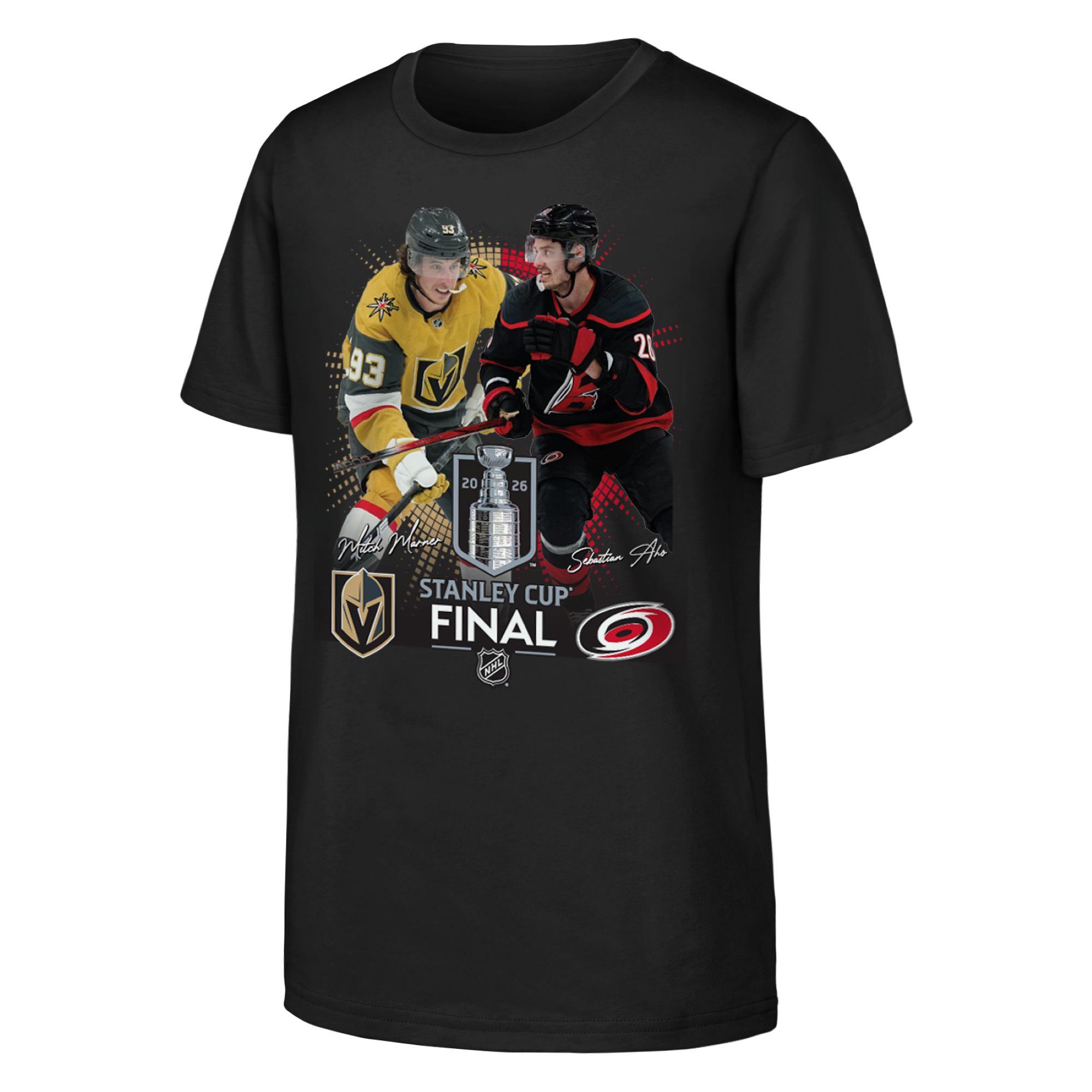 Black Hurricanes/Golden Knights Stanley Cup Final tee featuring Nikolaj Ehlers/Mitch Marner
