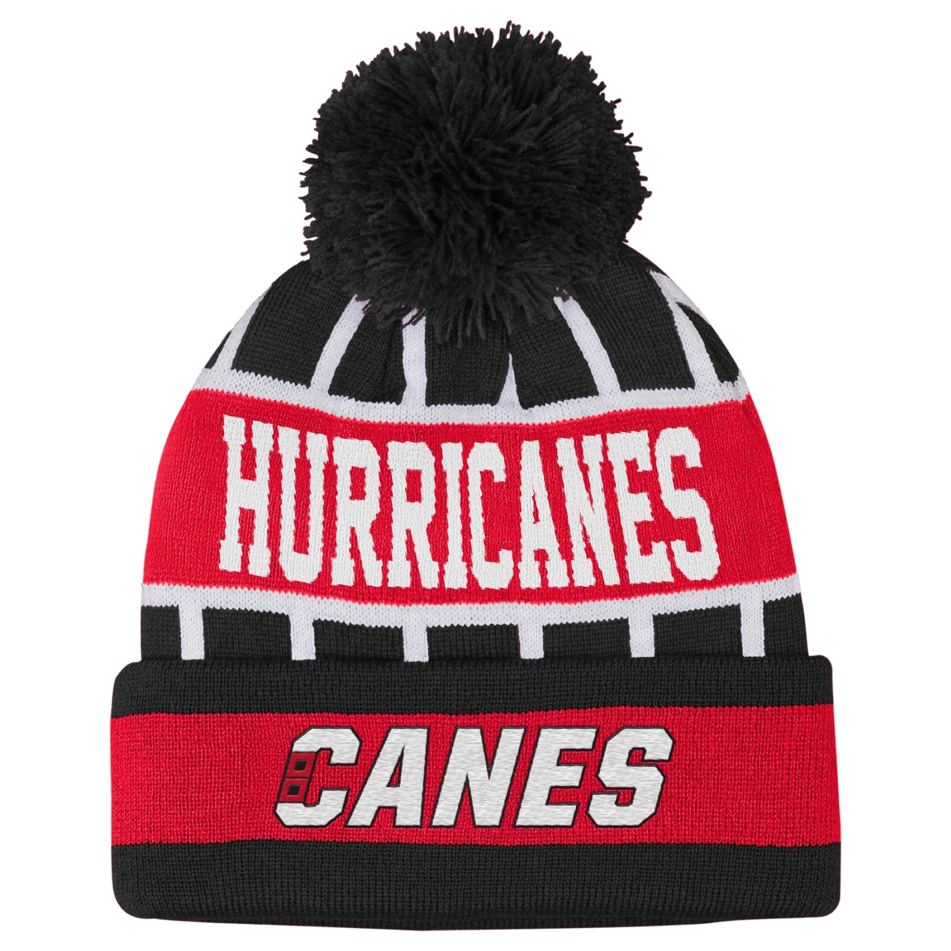 Back:  white vertical stripes, "HURRICANES" across back, "CANES" wordmark on cuff