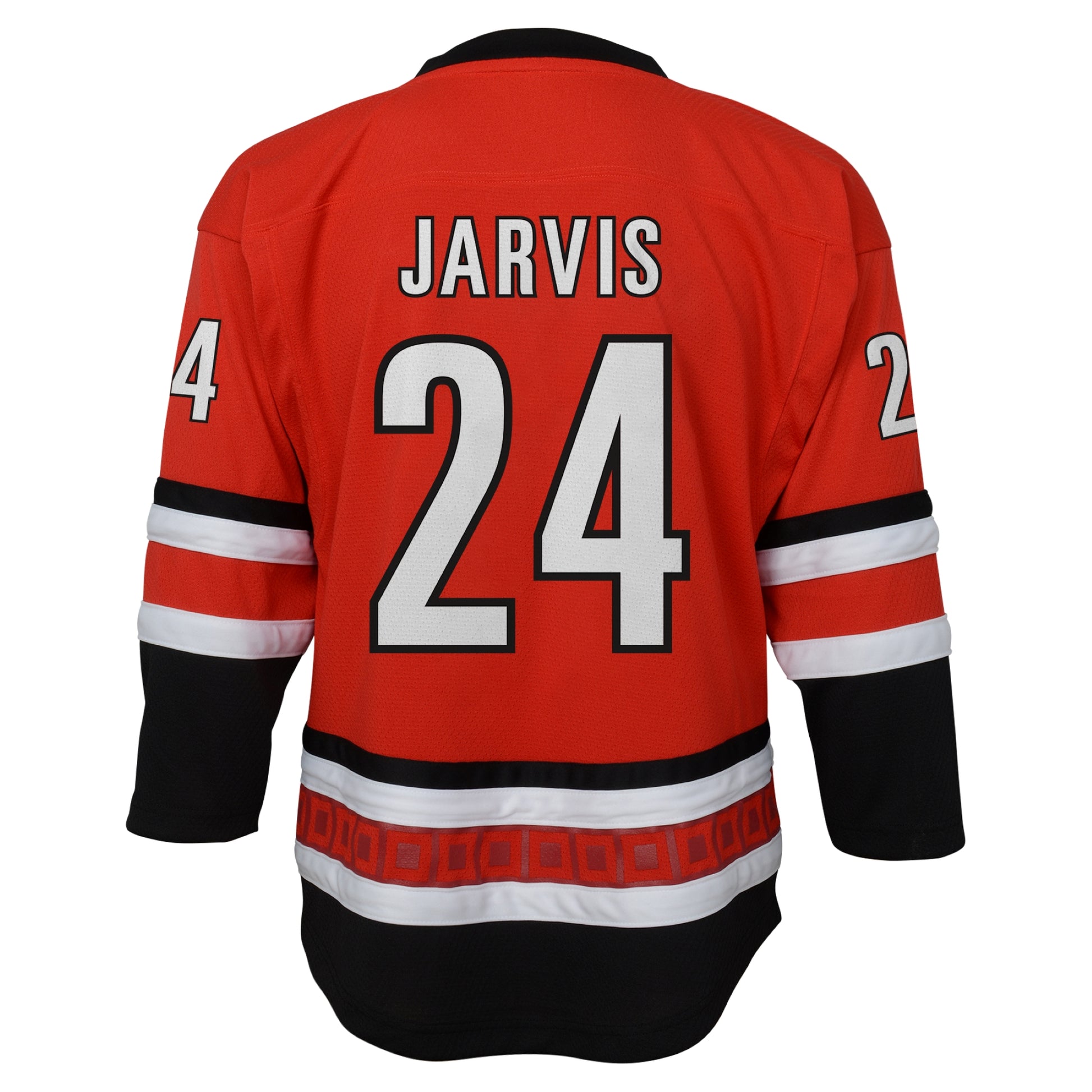 Back: Red Hurricanes jersey, "JARVIS 24" on back