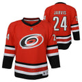 Front/Back: Red Hurricanes jersey, "JARVIS 24" on back, "24" on sleeves