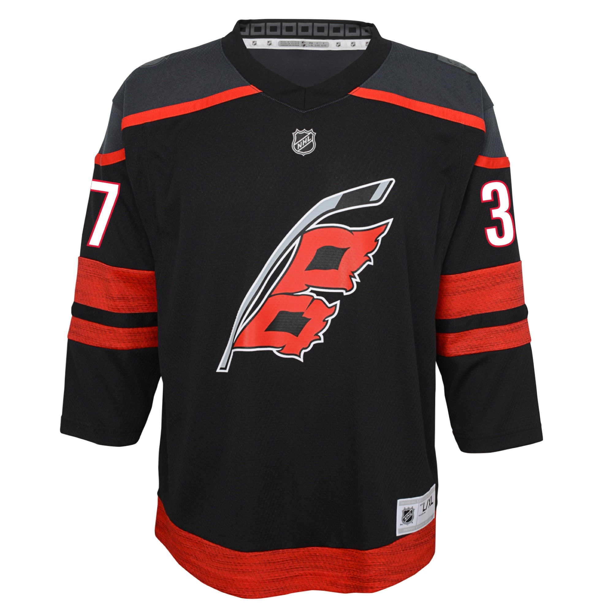 Front: Black Hurricanes jersey, Flags logo on front, "37" on sleeves
