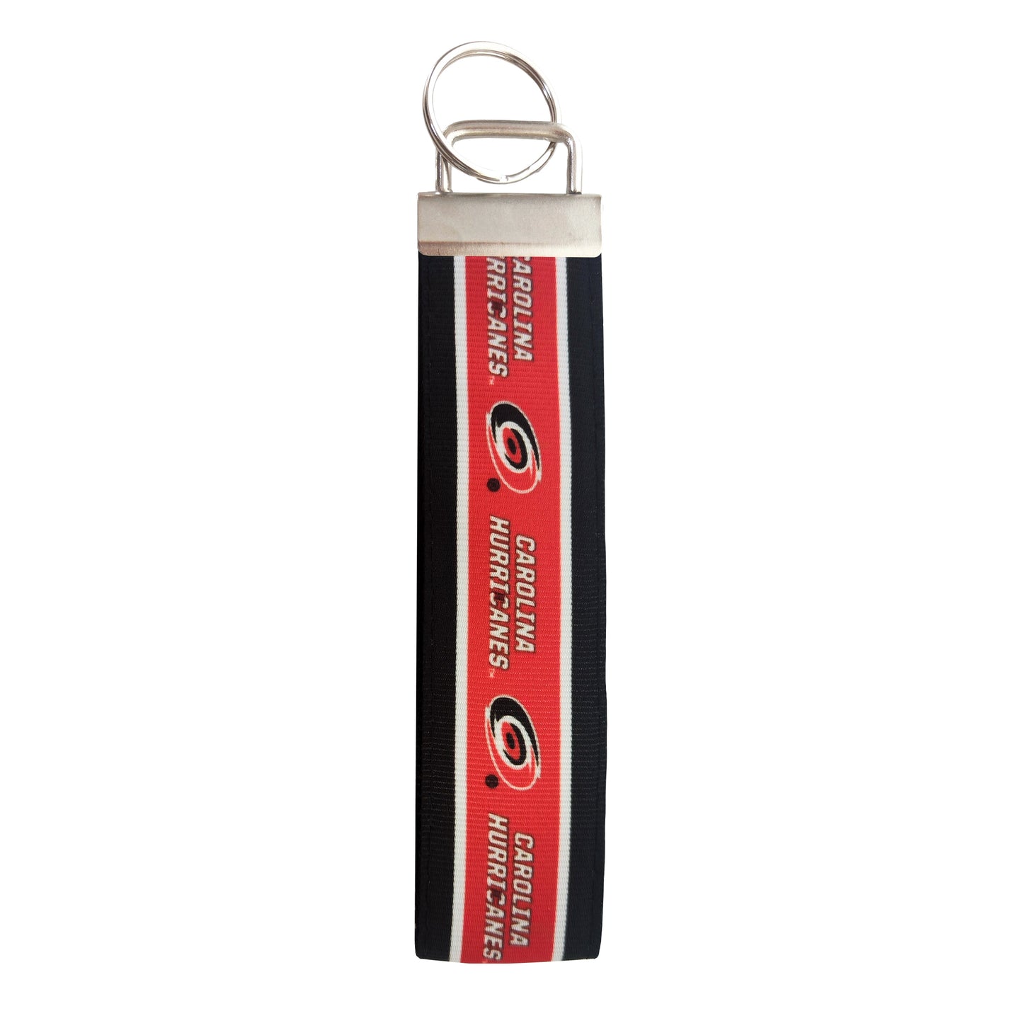 Red/white/black fabric keychain, "Carolina Hurricanes" wordmark and Primary logo repeating