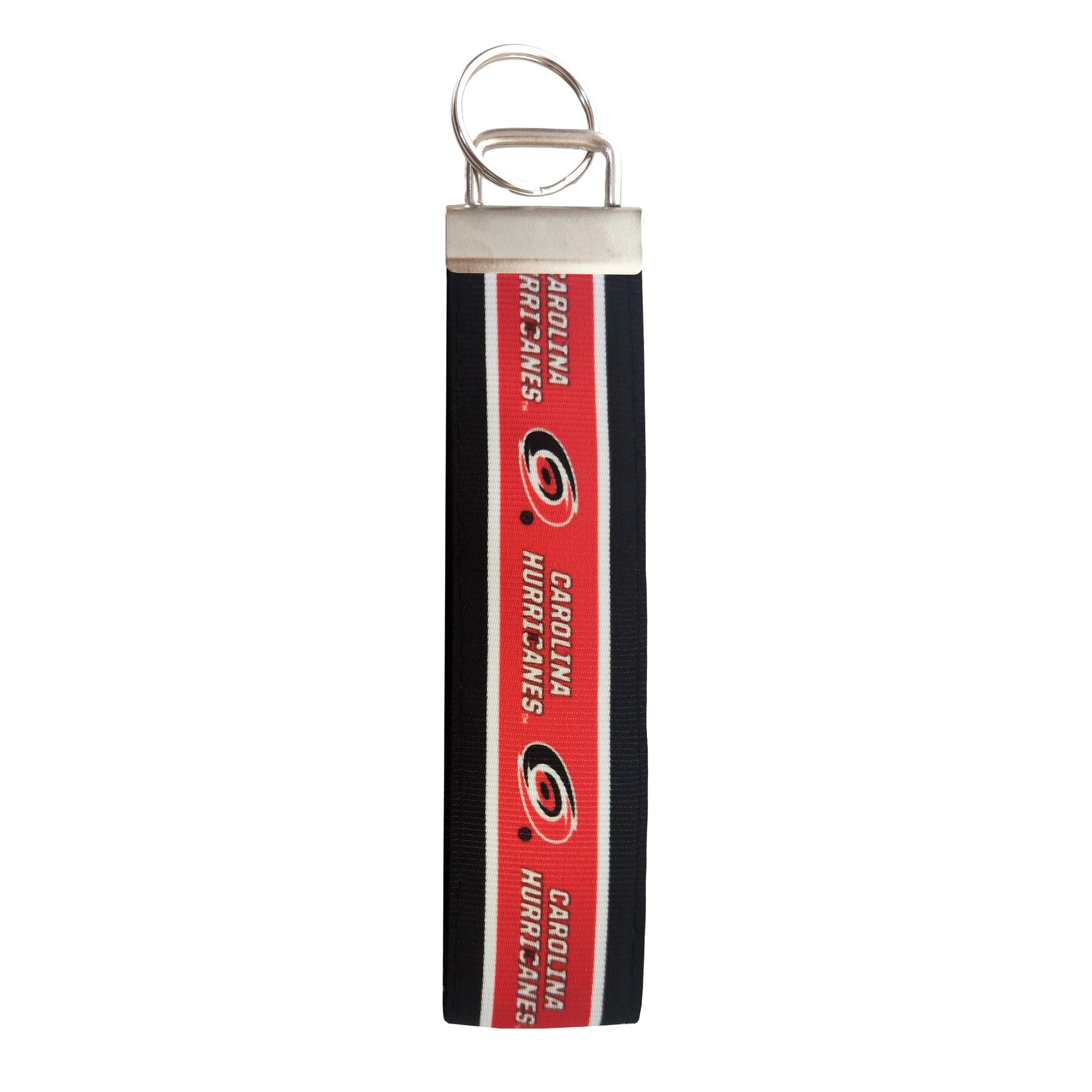 Red/white/black fabric keychain, "Carolina Hurricanes" wordmark and Primary logo repeating