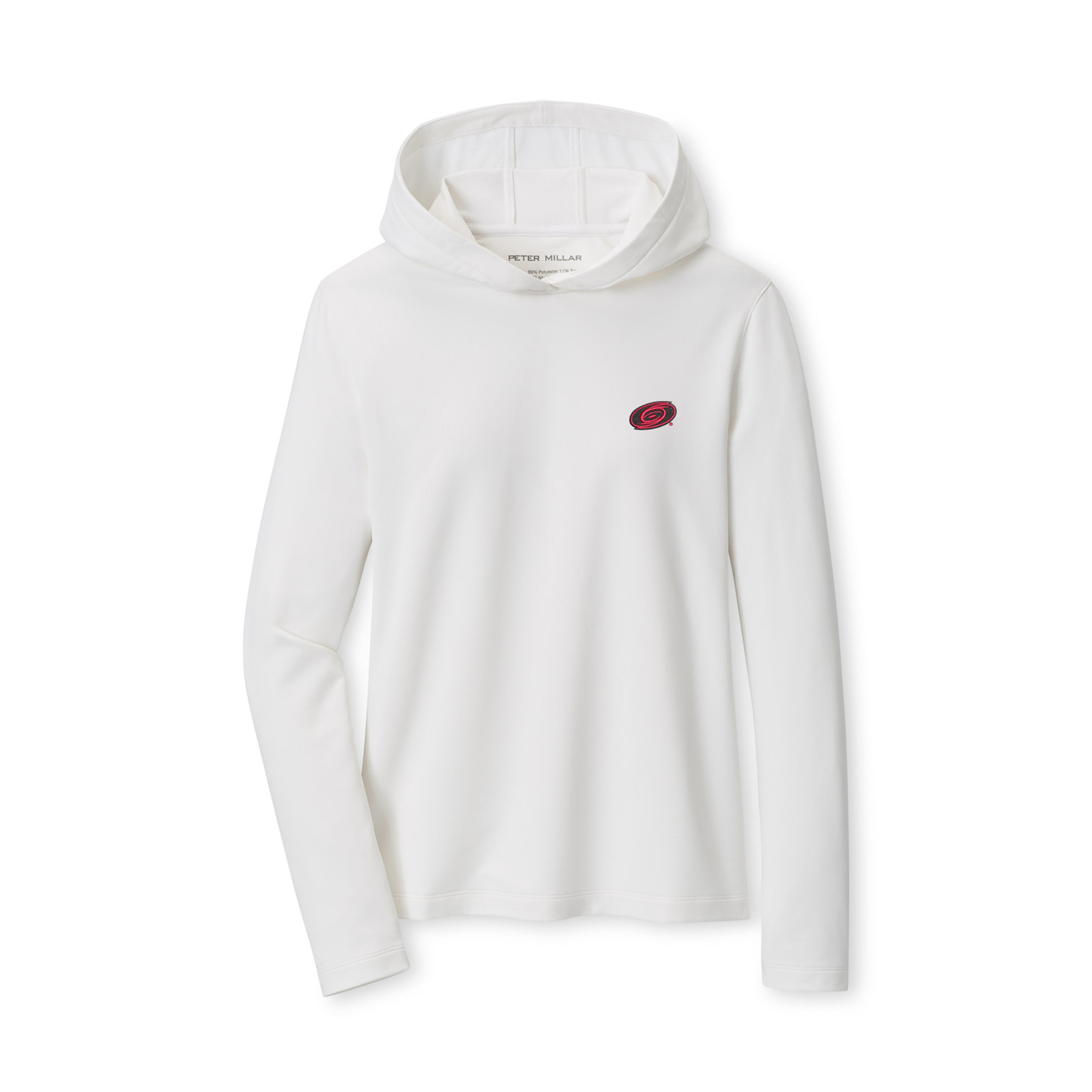 White hoodie, no strings, Tonal logo on left chest