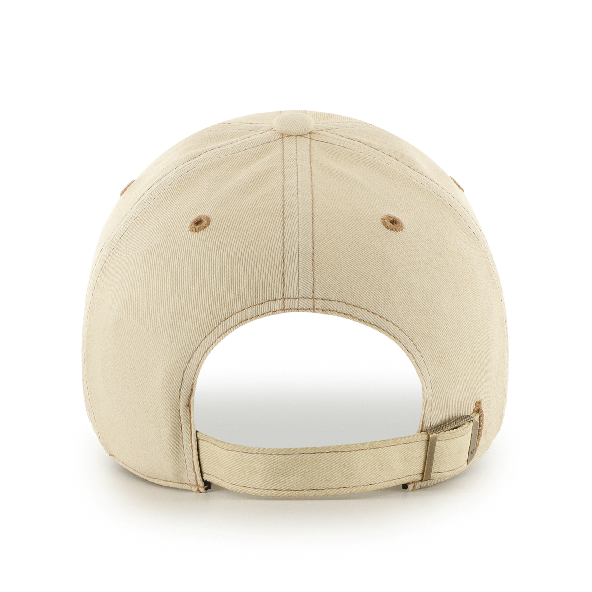 Back: Cream hat with adjustable strap and metal clasp