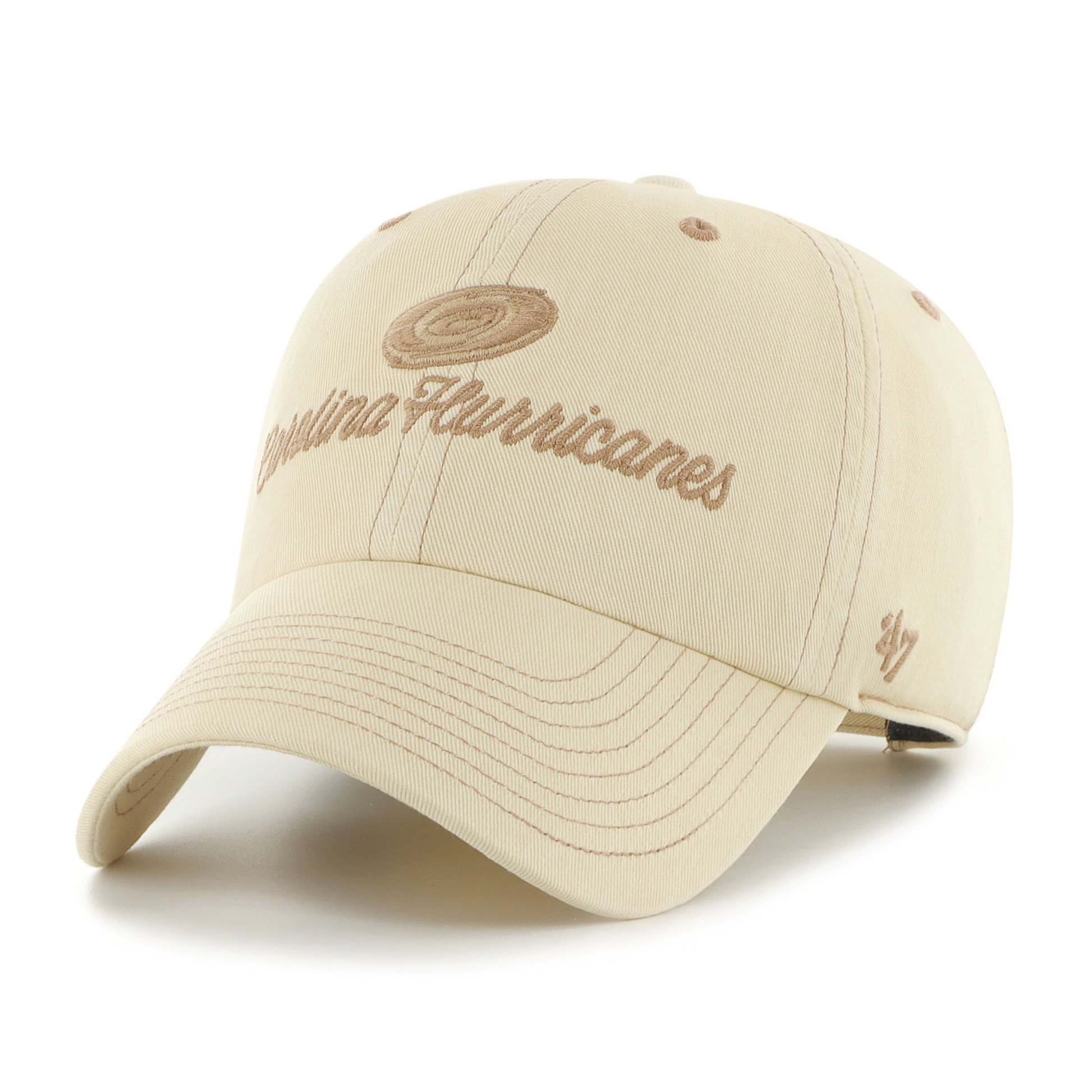 Front: Cream hat with Carolina Hurricanes, Eye logo on front, 47 logo on side