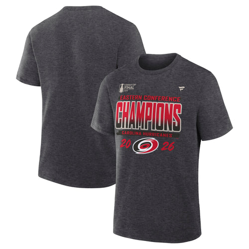 Front/Back: Charcoal Grey tee, "EASTERN CONFERENCE CHAMPIONS" in red/black across chest, Primary logo/"2026" beneath