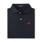 Black polo with white buttons, Tonal logo on left chest