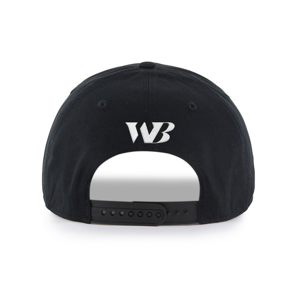 Back: Black hat, black snapback straps, Will Byron logo above straps
