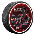 "EASTERN CONFERENCE CHAMPIONS" at top, photo of 5 players celebrating beneath over red background