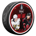 Hurricanes/Golden Knights Stanley Cup Final matchup puck featuring Nikolaj Ehlers/Mitch Marner