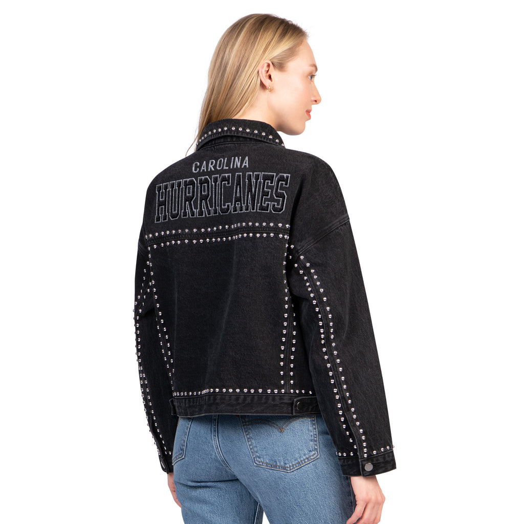 Back: "Carolina Hurricanes" in black/white below neckline, studs throughout
