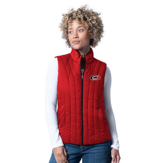 Front: Red puffy vest with Primary logo on left chest