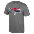 Front: Gray tee, "CAROLINA" in American flag pattern,  "Hurricanes" in white, whiteout Primary logo beneath