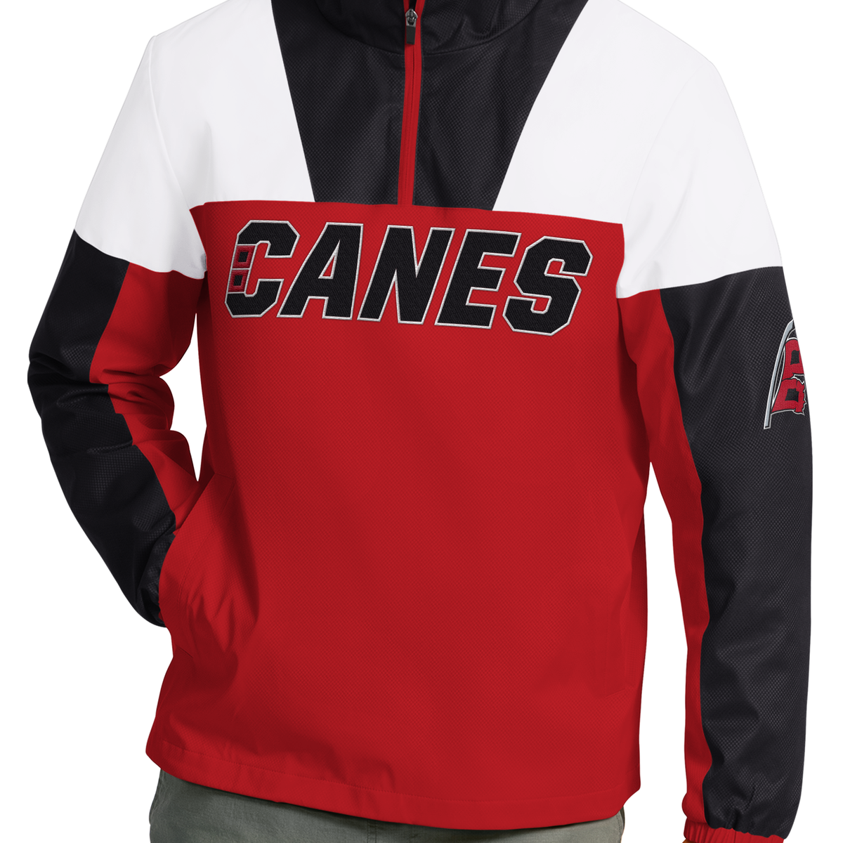 Close up of the front of the half-zip