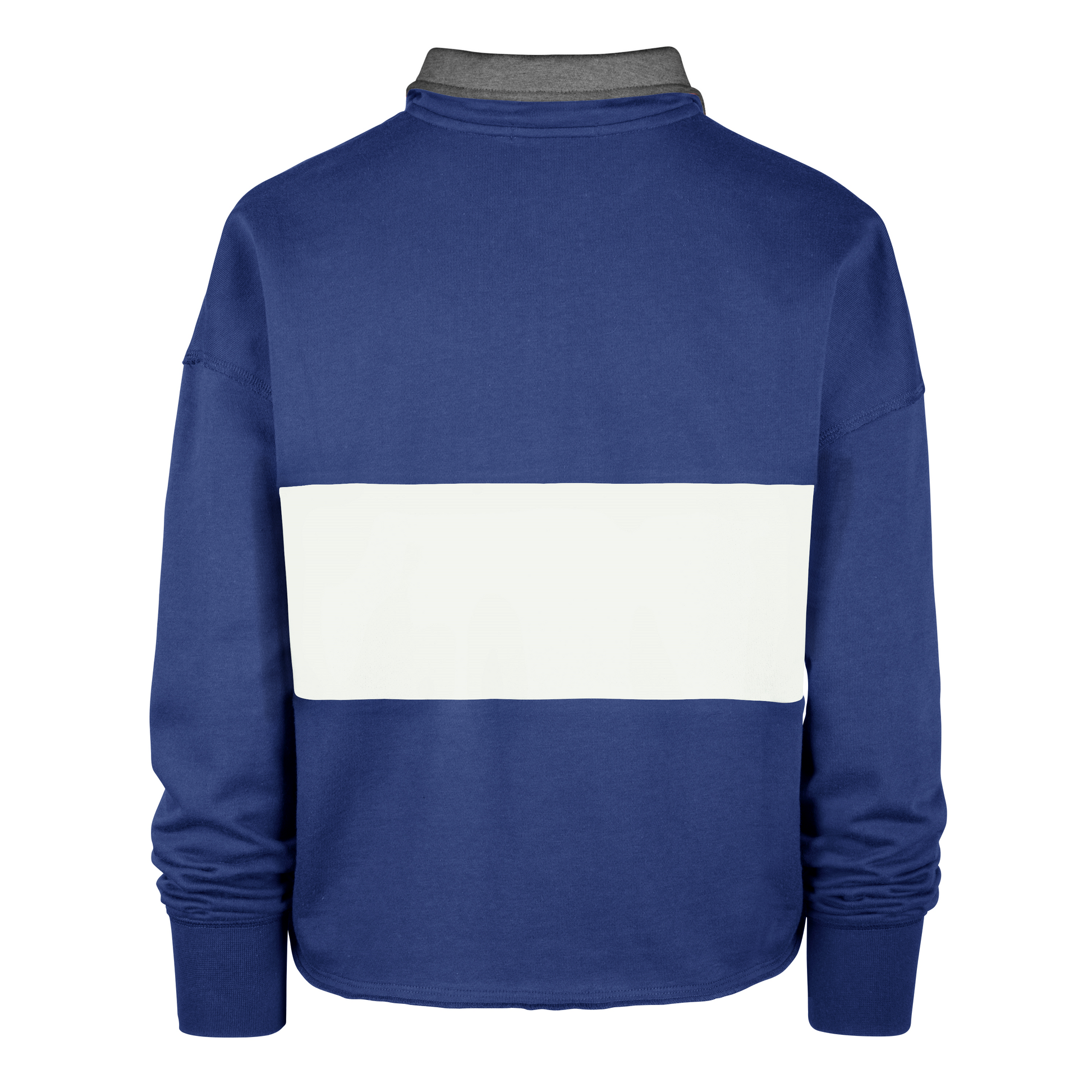 Back: Blue and white quarter zip with gray collar