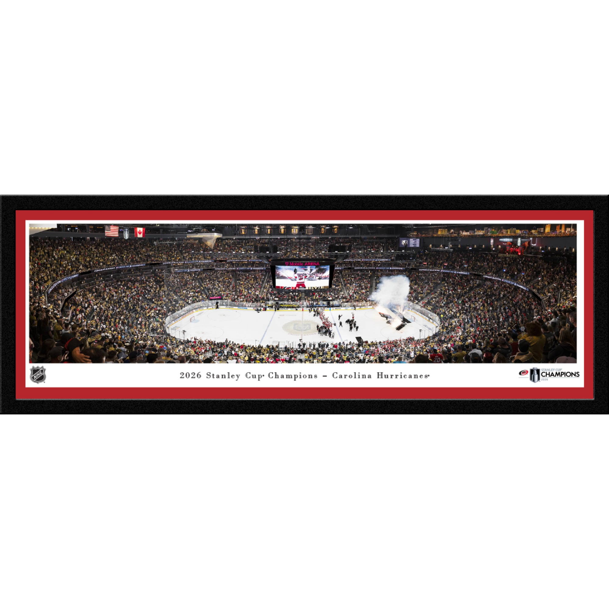 Printed panoramic photo in Select Frame of 2026 Stanley Cup celebration inside T-Mobile Arena