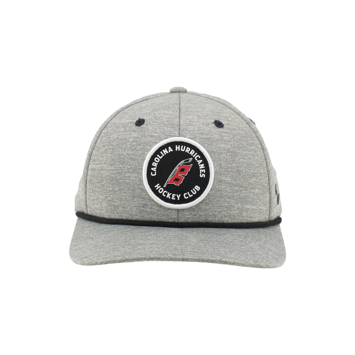 Front: Black circular patch, white outline- Flags logo with "CAROLINA HURRICANES HOCKEY CLUB" around logo