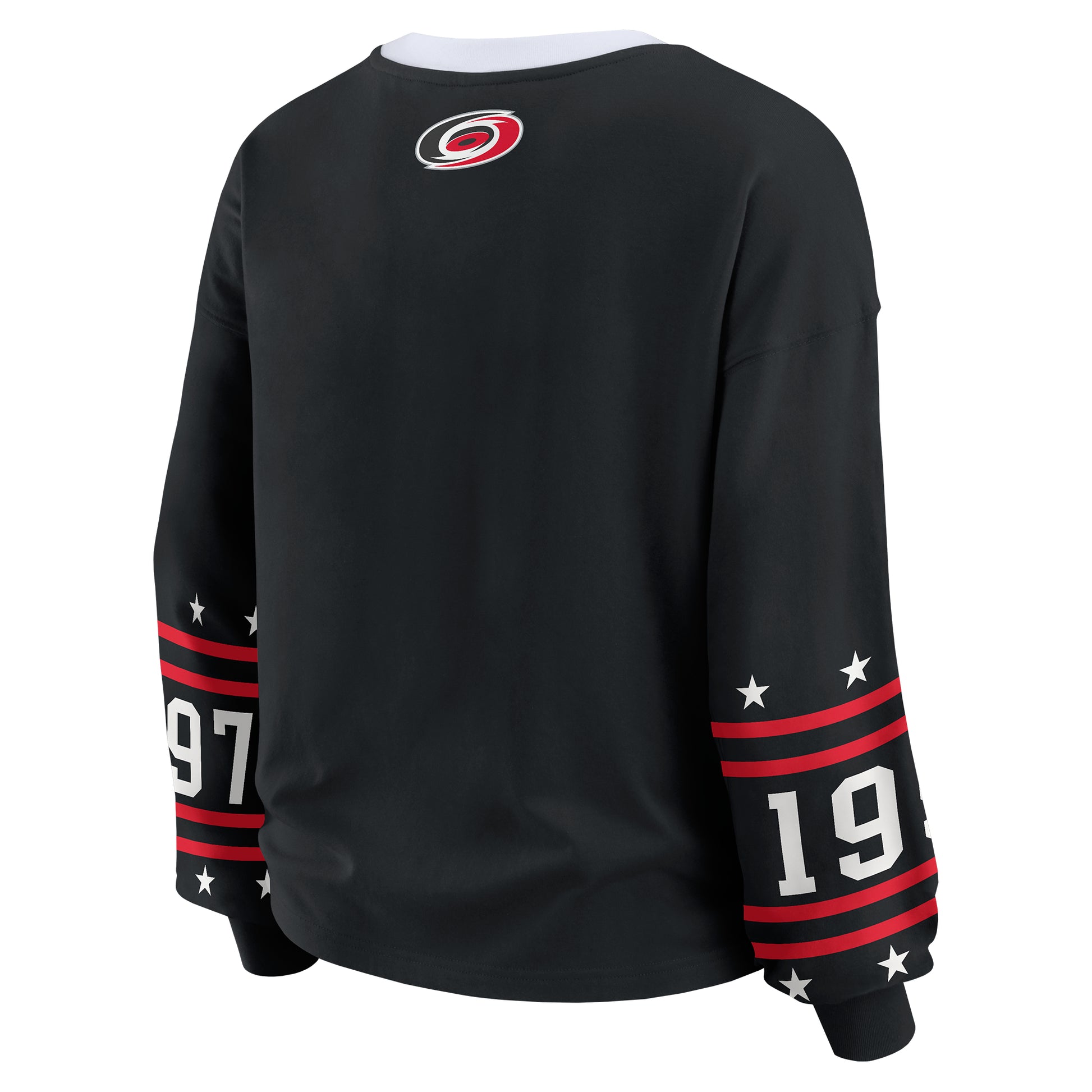Back: Black longsleeve, Primary logo at neckline, "1997" with stars and stripes on sleeves