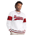 Front: White pullover, red/black/silver accents, "Hurricanes" across chest in baseball-style font