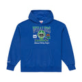 Front: Blue hoodie, Green/white Whalers artwork on front featuring goalie mask, Tail logo