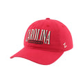 Front Left: Red hat, artwork that says "CAROLINA HURRICANES" on front