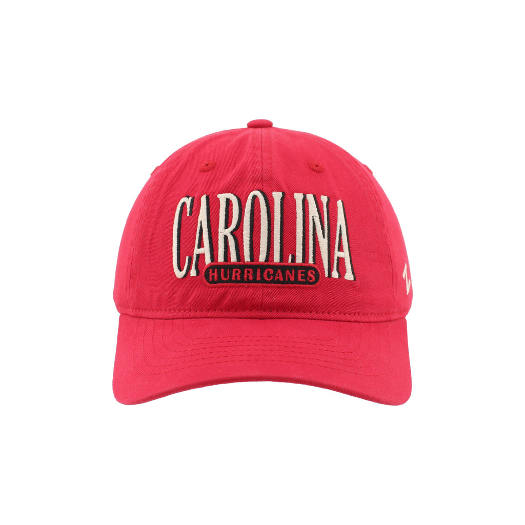 Front: "CAROLINA" in white, "HURRICANES" in red inside black oval beneath 'Carolina'