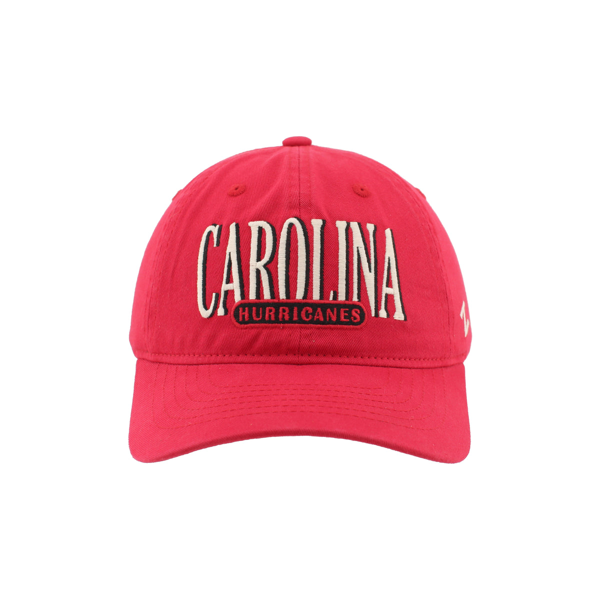 Front: "CAROLINA" in white, "HURRICANES" in red inside black oval beneath 'Carolina'