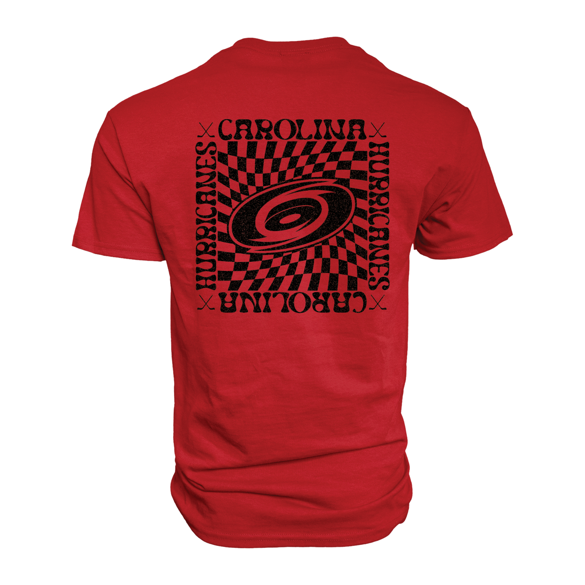 Back: Tonal logo over square gridded background, "CAROLINA HURRICANES" around trim, all in black