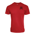 Front: Red tee, "CANES HOCKEY" in wavy font in black with black cross sticks behind wording