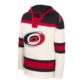 White hoodie, red/black accents, red laces, Primary logo across chest, Flags logo on shoulders