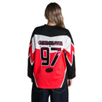 Back: "CAROLINA 97" and Tonal logo on back in red sequin overtop red/white