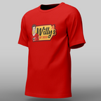 Red tee, "Willy's Hot Chicken" logo on chest featuring caricature of Justin Williams
