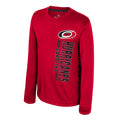 Front: Red longsleeve, Primary logo on left chest with "HURRICANES CAROLINA" horizontally below logo